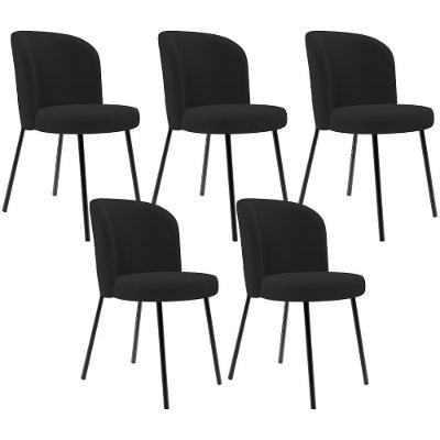 Kit 5 Cadeiras Sala De Jantar Estofada Gavi L02 Bouclê Preto - Lyam Decor