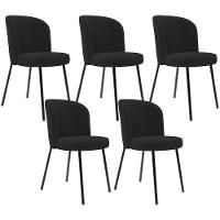 Kit 5 Cadeiras Sala De Jantar Estofada Gavi L02 Bouclê Preto - Lyam Decor - 1