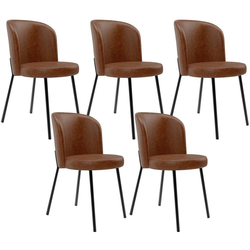 Kit 5 Cadeiras Sala De Jantar Estofada Gavi L02 Couríssimo Marrom - Lyam Decor - 1