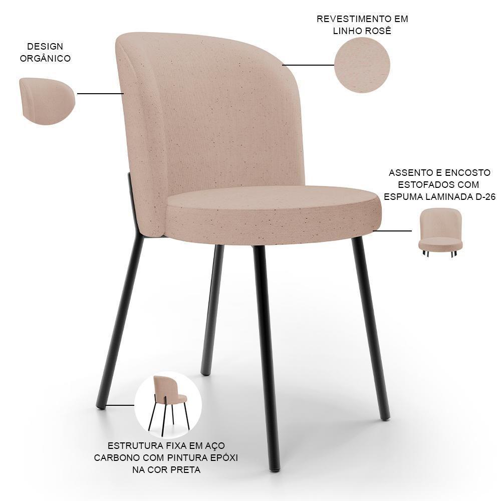 Kit 5 Cadeiras Sala De Jantar Estofada Gavi L02 Linho Rosê - Lyam Decor - 7