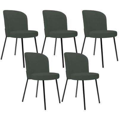 Kit 5 Cadeiras Sala De Jantar Estofada Gavi L02 Linho Verde Musgo - Lyam Decor