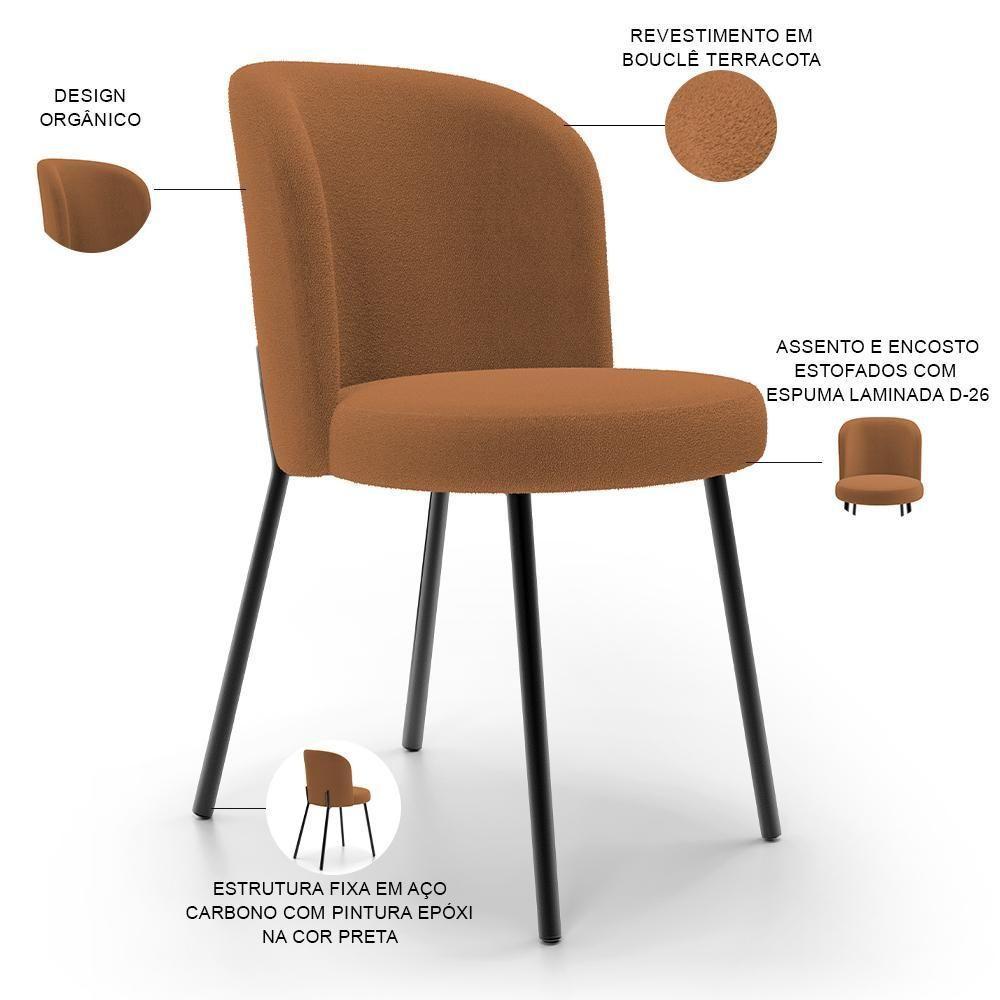 Kit 5 Cadeiras Sala De Jantar Estofada Gavi L02 Bouclê Terracota - Lyam Decor - 7