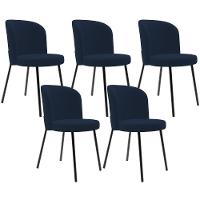 Kit 5 Cadeiras Sala De Jantar Estofada Gavi L02 Suede Azul Marinho - Lyam Decor - 1