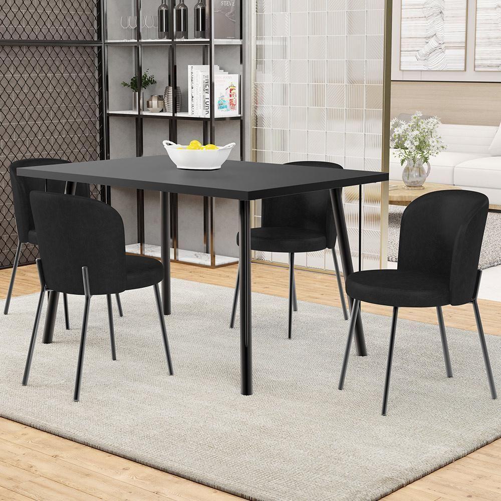 Kit 5 Cadeiras Sala De Jantar Estofada Gavi L02 Couríssimo Preto - Lyam Decor - 6