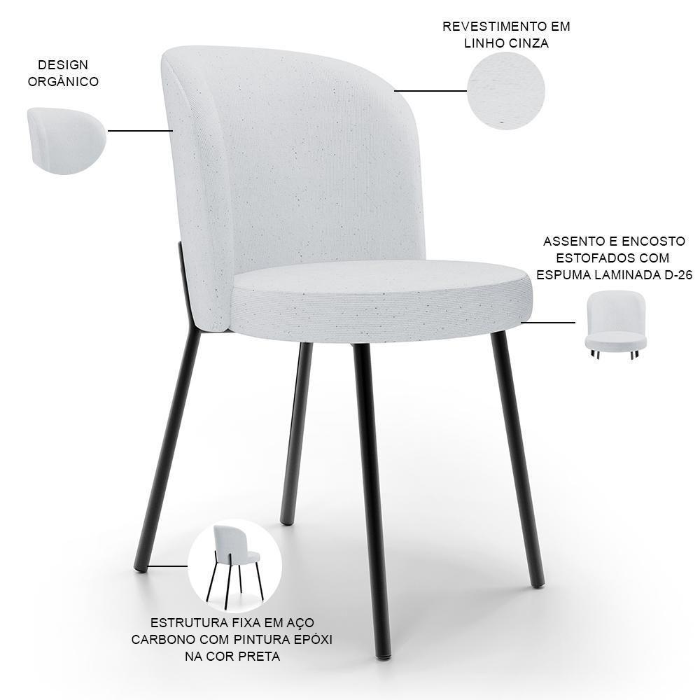Kit 5 Cadeiras Sala De Jantar Estofada Gavi L02 Linho Cinza - Lyam Decor - 7