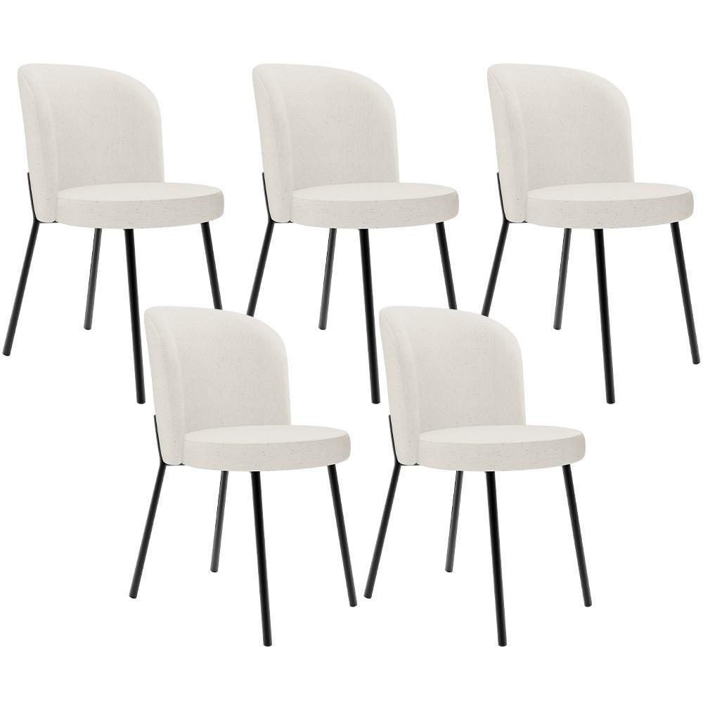 Kit 5 Cadeiras Sala De Jantar Estofada Gavi L02 Linho Bege - Lyam Decor - 1