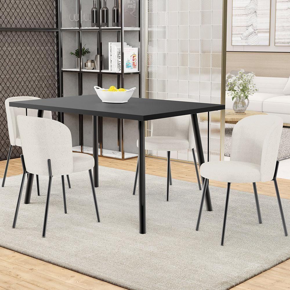 Kit 5 Cadeiras Sala De Jantar Estofada Gavi L02 Linho Bege - Lyam Decor - 6