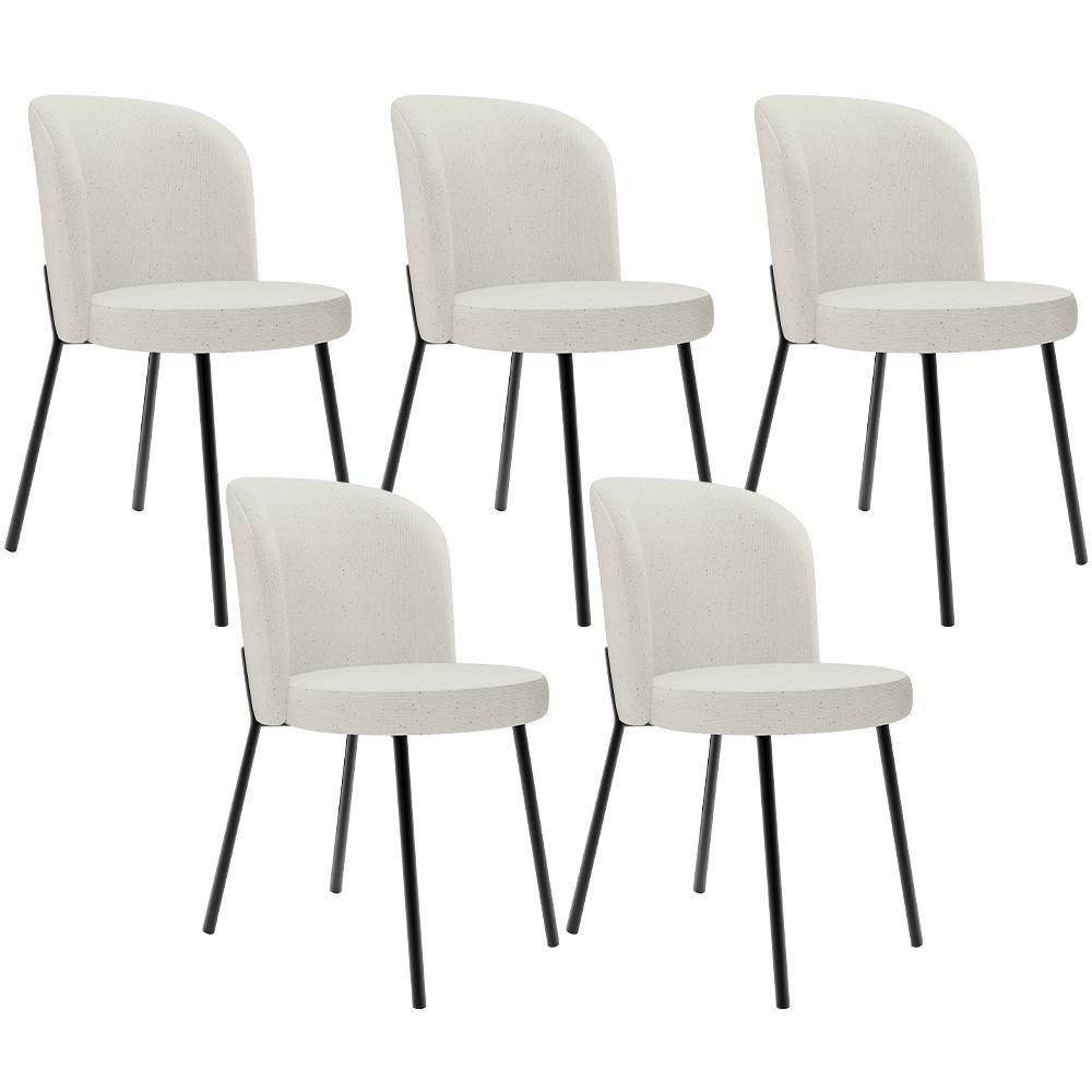 Kit 5 Cadeiras Sala De Jantar Estofada Gavi L02 Linho Champagne - Lyam Decor - 1