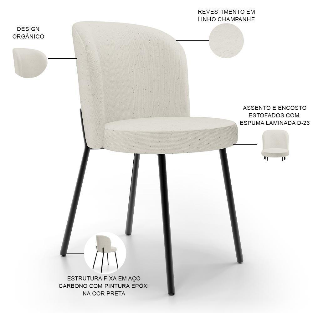 Kit 5 Cadeiras Sala De Jantar Estofada Gavi L02 Linho Champagne - Lyam Decor - 3