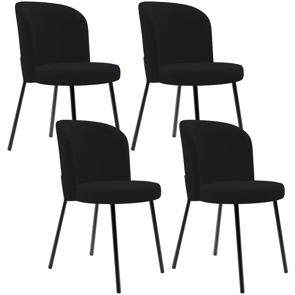 Kit 4 Cadeiras Sala De Jantar Estofada Gavi L02 Suede Preto - Lyam Decor - 1