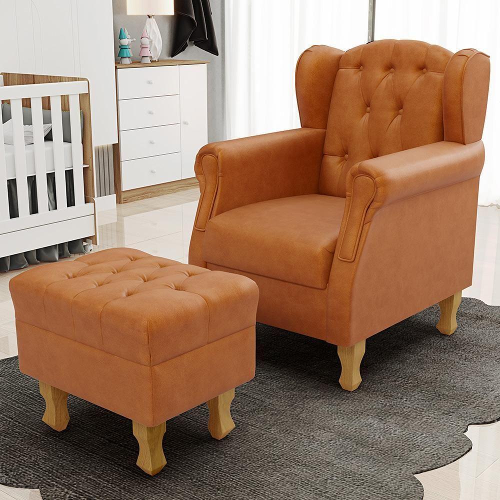 Poltrona De Amamentação Yara P02 Com Puff Paris Luis Xv P02 Couríssimo Canela - Lyam Decor - 7