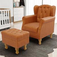 Poltrona De Amamentação Yara P02 Com Puff Paris Luis Xv P02 Couríssimo Canela - Lyam Decor - 7