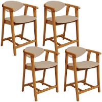 Kit 04 Banquetas Baixa Para Cozinha Sala Jantar Bancada Cecília L02 Linho Bege Escuro - Lyam Decor - 1