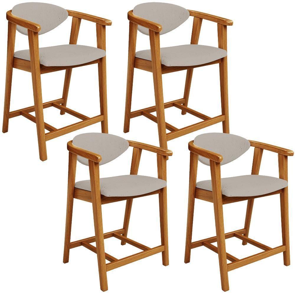 Kit 04 Banquetas Baixa Para Cozinha Sala Jantar Bancada Cecília L02 Linho Bege - Lyam Decor - 1