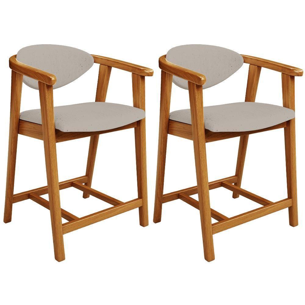 Kit 02 Banquetas Baixa Para Cozinha Sala Jantar Bancada Cecília L02 Linho Bege - Lyam Decor - 1