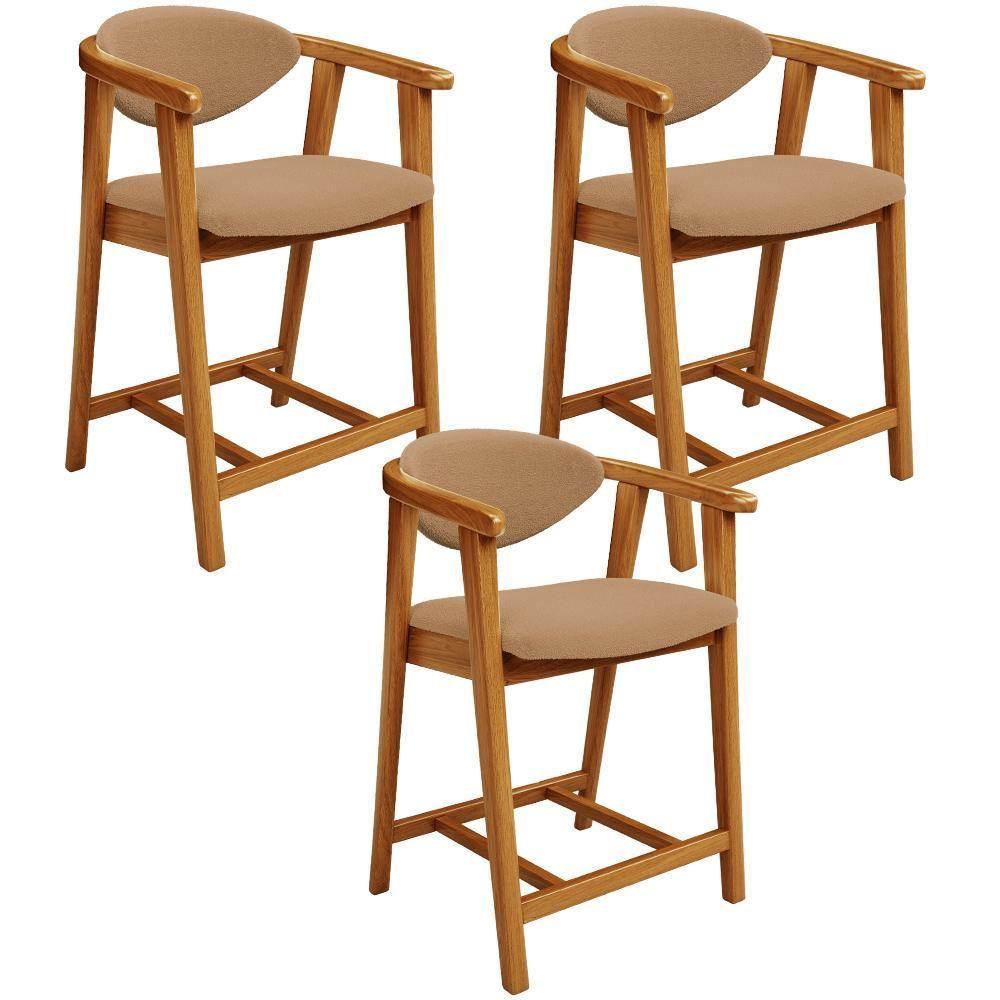 Kit 03 Banquetas Baixa Para Cozinha Sala Jantar Bancada Cecília L02 Bouclê Mostarda - Lyam Decor - 1