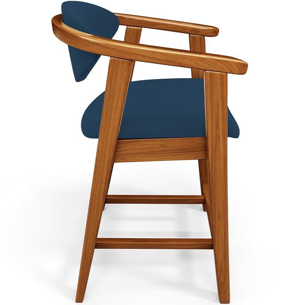 Kit 03 Banquetas Baixa Para Cozinha Sala Jantar Bancada Cecília L02 Suede Azul Marinho - Lyam Decor - 2