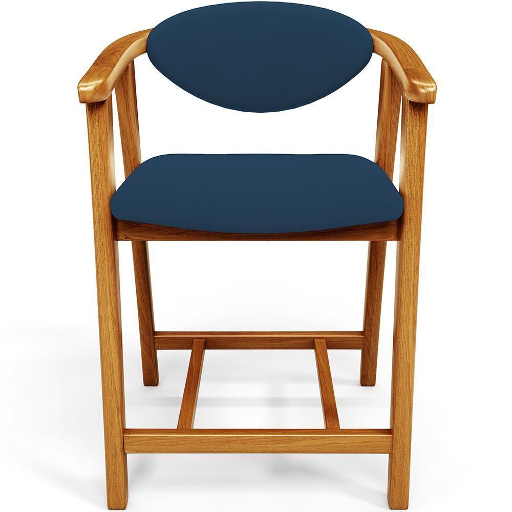 Kit 03 Banquetas Baixa Para Cozinha Sala Jantar Bancada Cecília L02 Suede Azul Marinho - Lyam Decor - 5