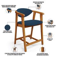 Kit 03 Banquetas Baixa Para Cozinha Sala Jantar Bancada Cecília L02 Suede Azul Marinho - Lyam Decor - 7