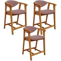 Kit 03 Banquetas Baixa Para Cozinha Sala Jantar Bancada Cecília L02 Suede Rosê - Lyam Decor - 1