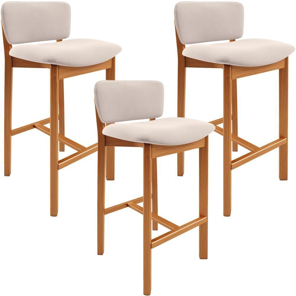 Kit 03 Banquetas Alta Para Cozinha Sala De Jantar Bar Dara L02 Suede Bege - Lyam Decor - 1