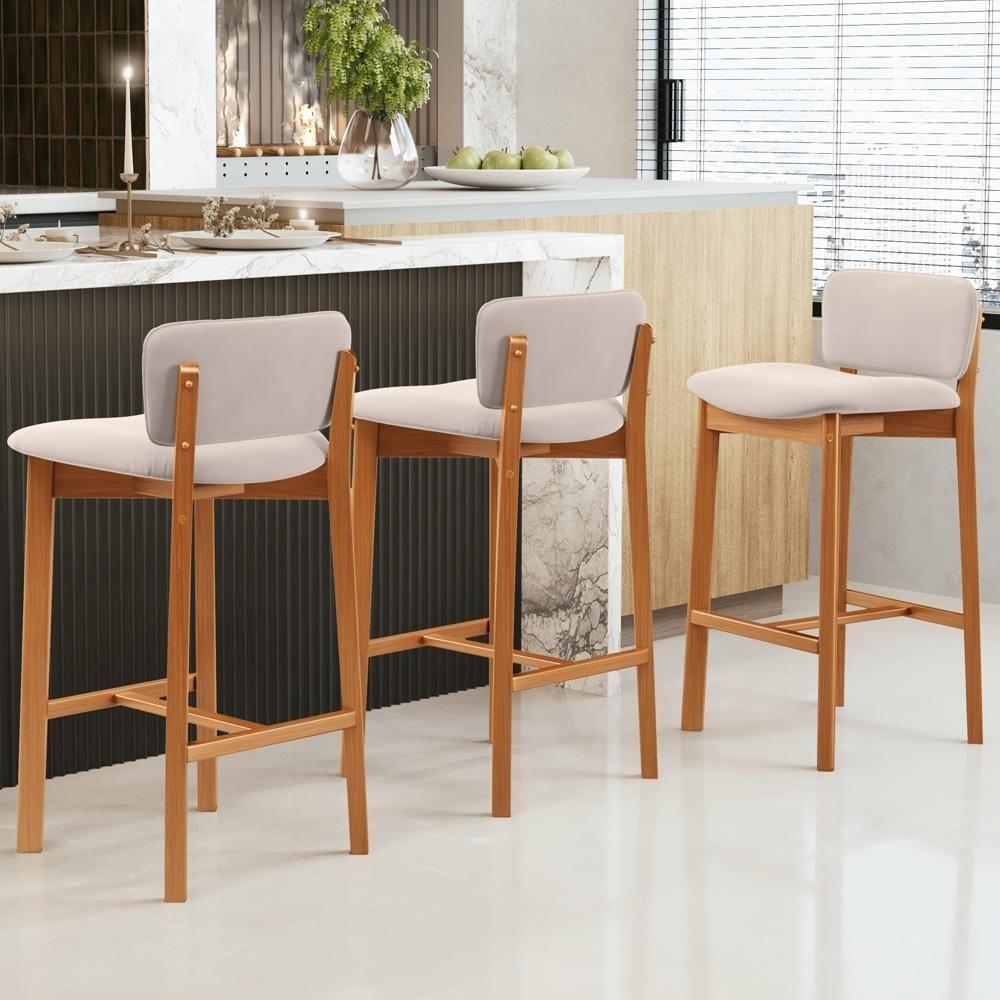 Kit 03 Banquetas Alta Para Cozinha Sala De Jantar Bar Dara L02 Suede Bege - Lyam Decor - 7