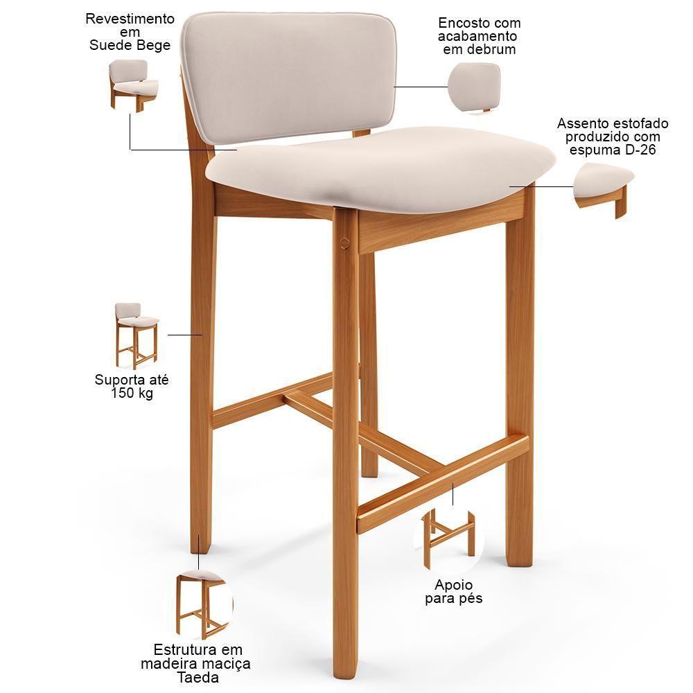 Kit 03 Banquetas Alta Para Cozinha Sala De Jantar Bar Dara L02 Suede Bege - Lyam Decor - 8