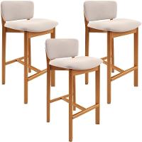 Kit 03 Banquetas Alta Para Cozinha Sala De Jantar Bar Dara L02 Suede Bege - Lyam Decor - 1