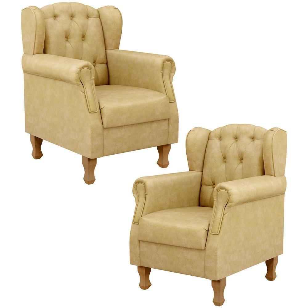 Kit 02 Poltronas Decorativas Para Sala De Estar Yara P02 Couríssimo Fendi - Lyam Decor - 1