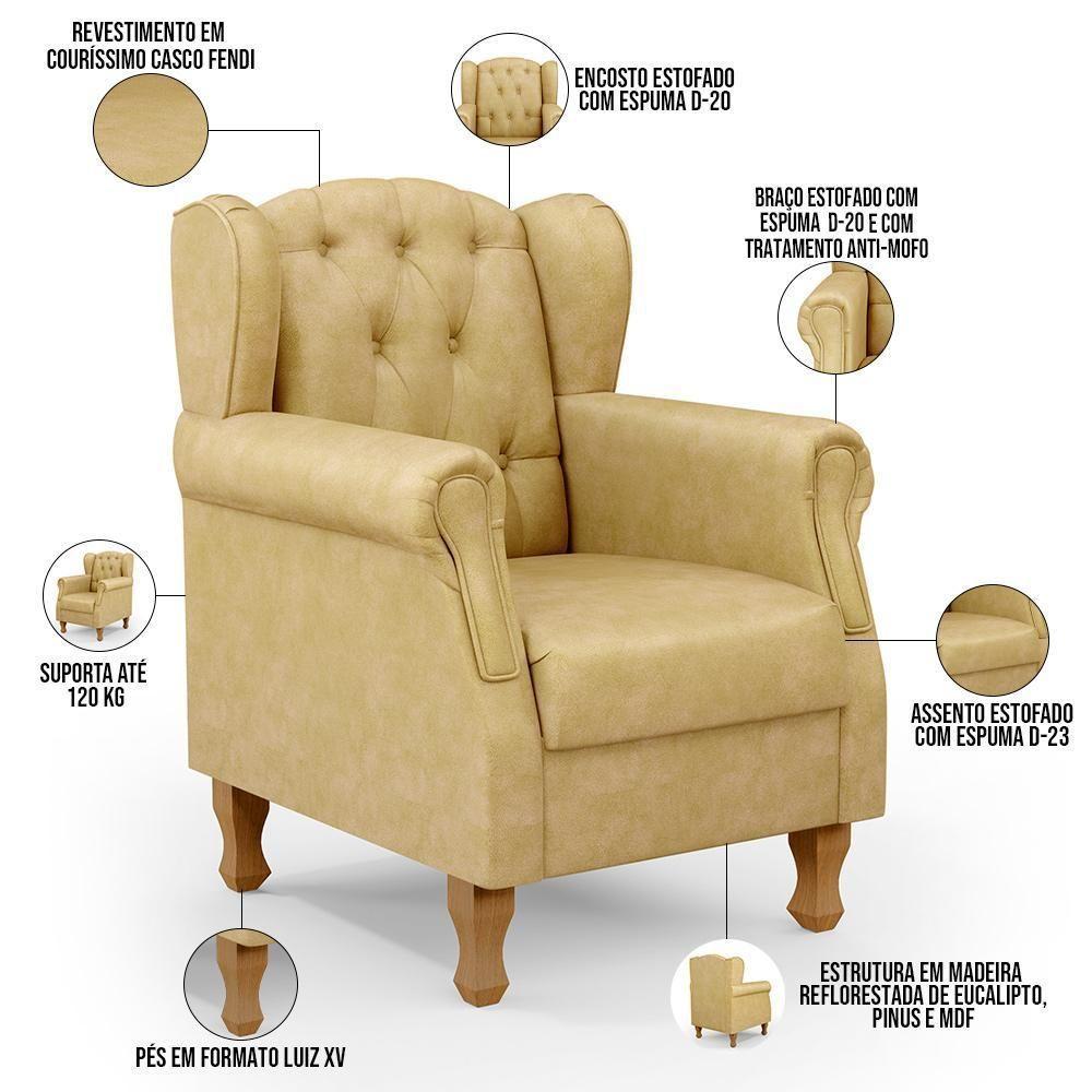 Kit 02 Poltronas Decorativas Para Sala De Estar Yara P02 Couríssimo Fendi - Lyam Decor - 7