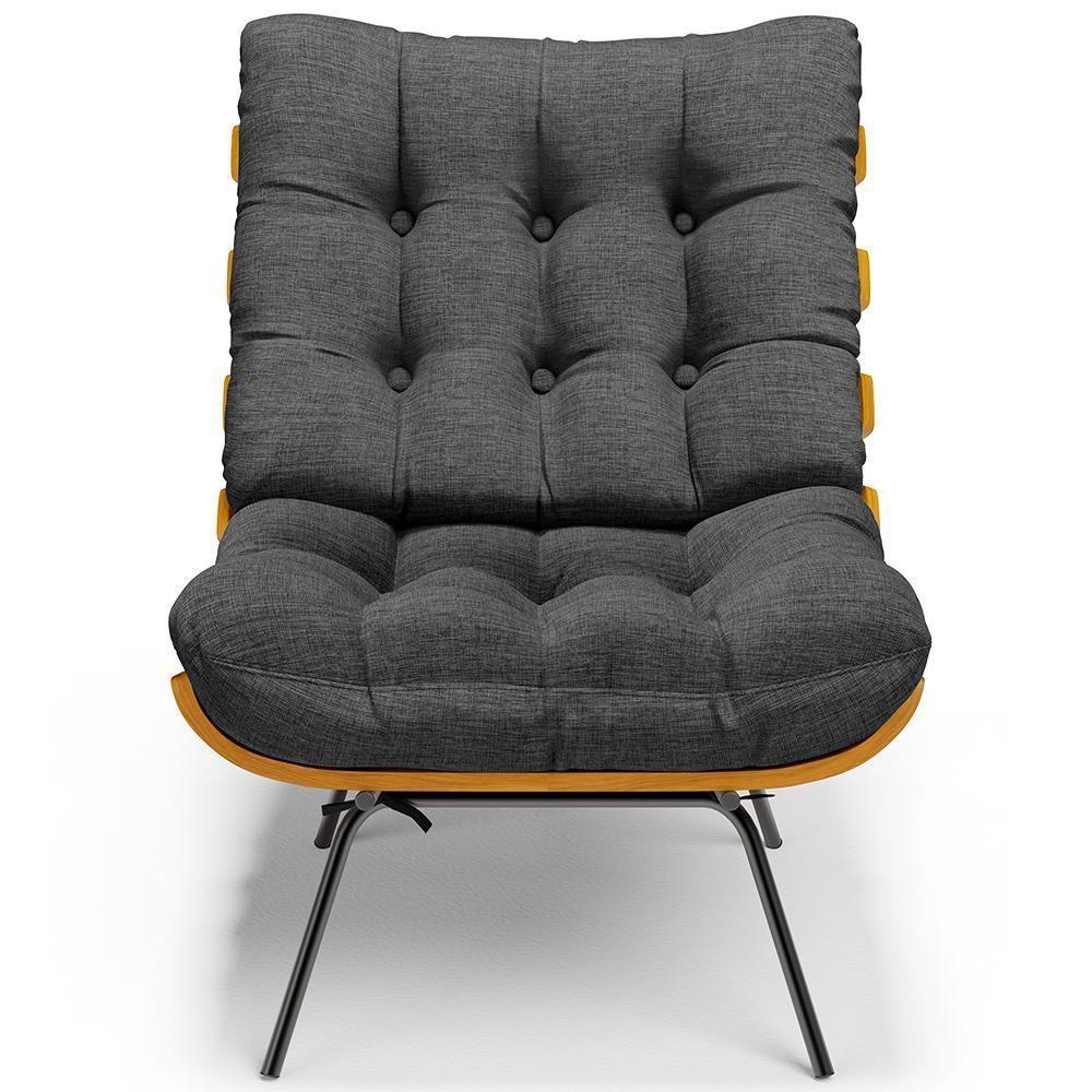 Poltrona Costela L02 Com Puff Sala De Estar Linho Cinza Escuro - Lyam Decor - 6