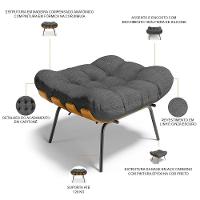 Poltrona Costela L02 Com Puff Sala De Estar Linho Cinza Escuro - Lyam Decor - 3