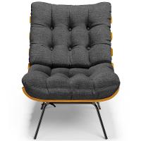 Poltrona Costela L02 Com Puff Sala De Estar Linho Cinza Escuro - Lyam Decor - 6