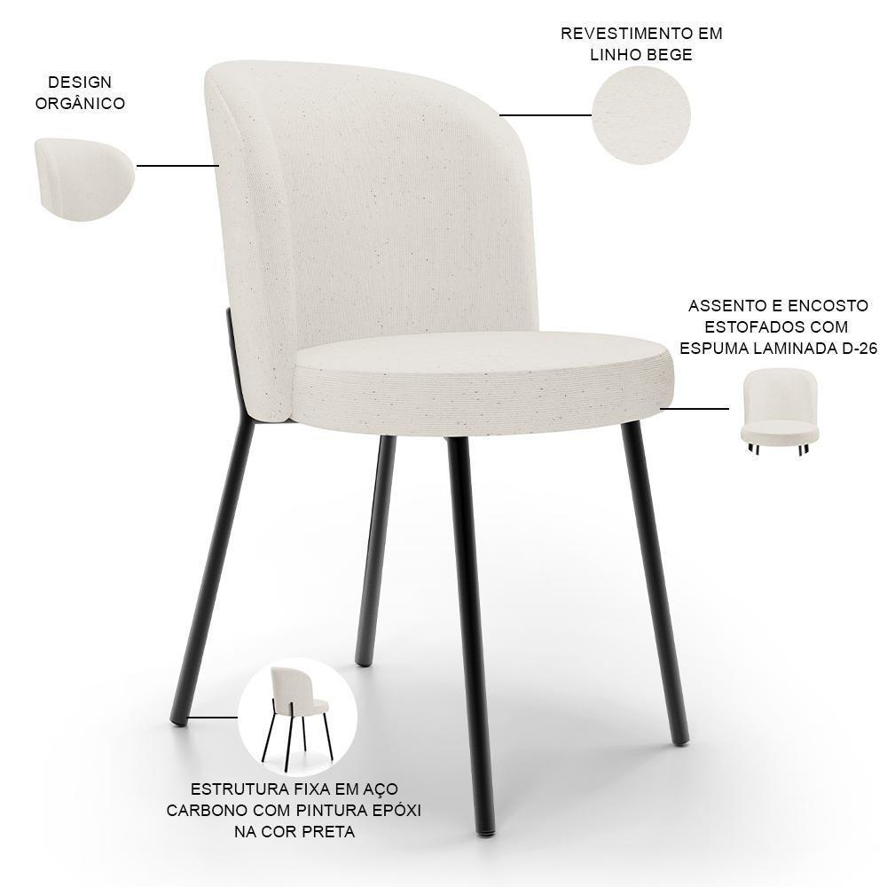 Kit 6 Cadeiras Sala De Jantar Estofada Gavi L02 Linho Bege - Lyam Decor - 7