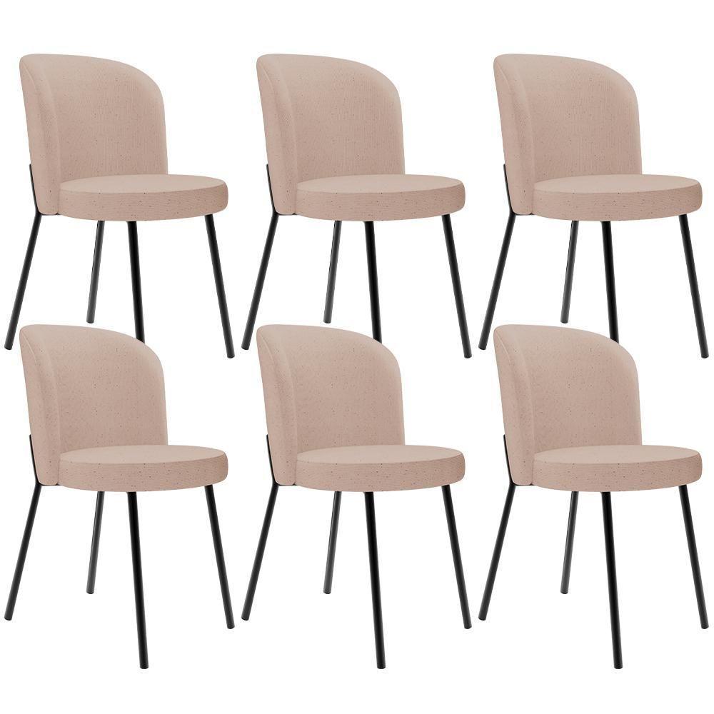 Kit 6 Cadeiras Sala De Jantar Estofada Gavi L02 Linho Rosê - Lyam Decor - 1