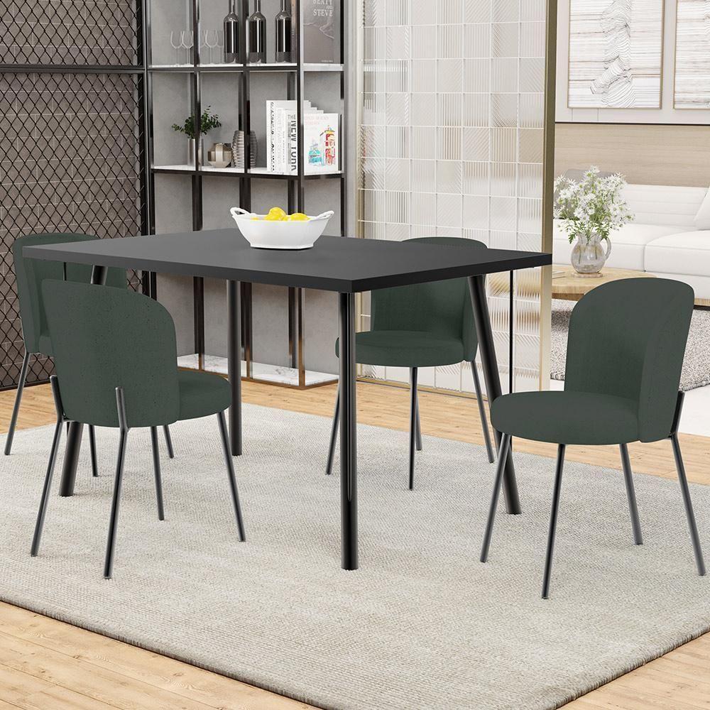 Kit 6 Cadeiras Sala De Jantar Estofada Gavi L02 Linho Verde Musgo - Lyam Decor - 6