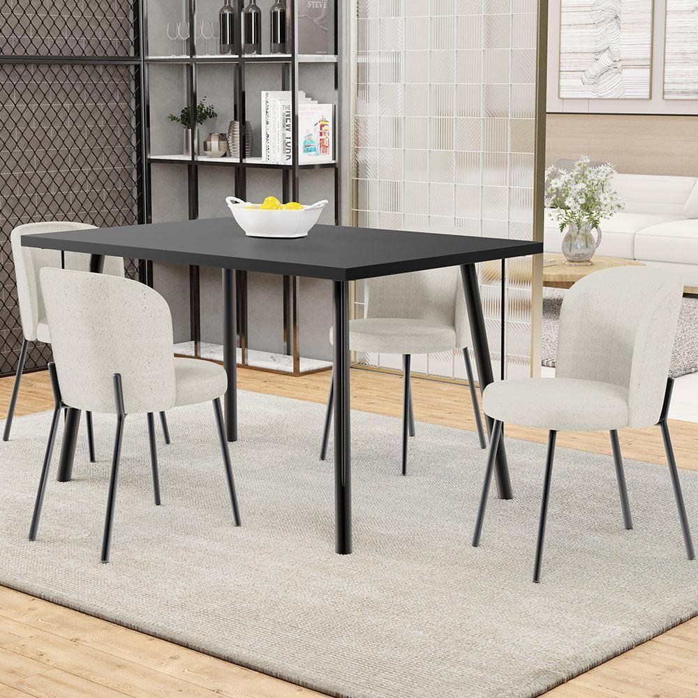 Kit 6 Cadeiras Sala De Jantar Estofada Gavi L02 Linho Champagne - Lyam Decor - 6