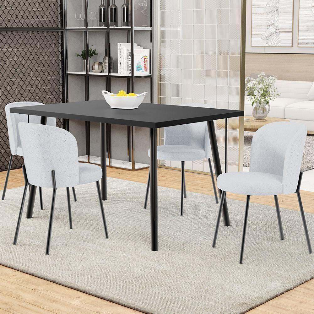 Kit 6 Cadeiras Sala De Jantar Estofada Gavi L02 Linho Cinza - Lyam Decor - 6