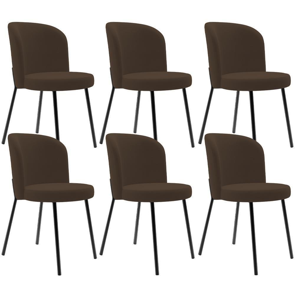 Kit 6 Cadeiras Sala De Jantar Estofada Gavi L02 Suede Marrom - Lyam Decor - 1