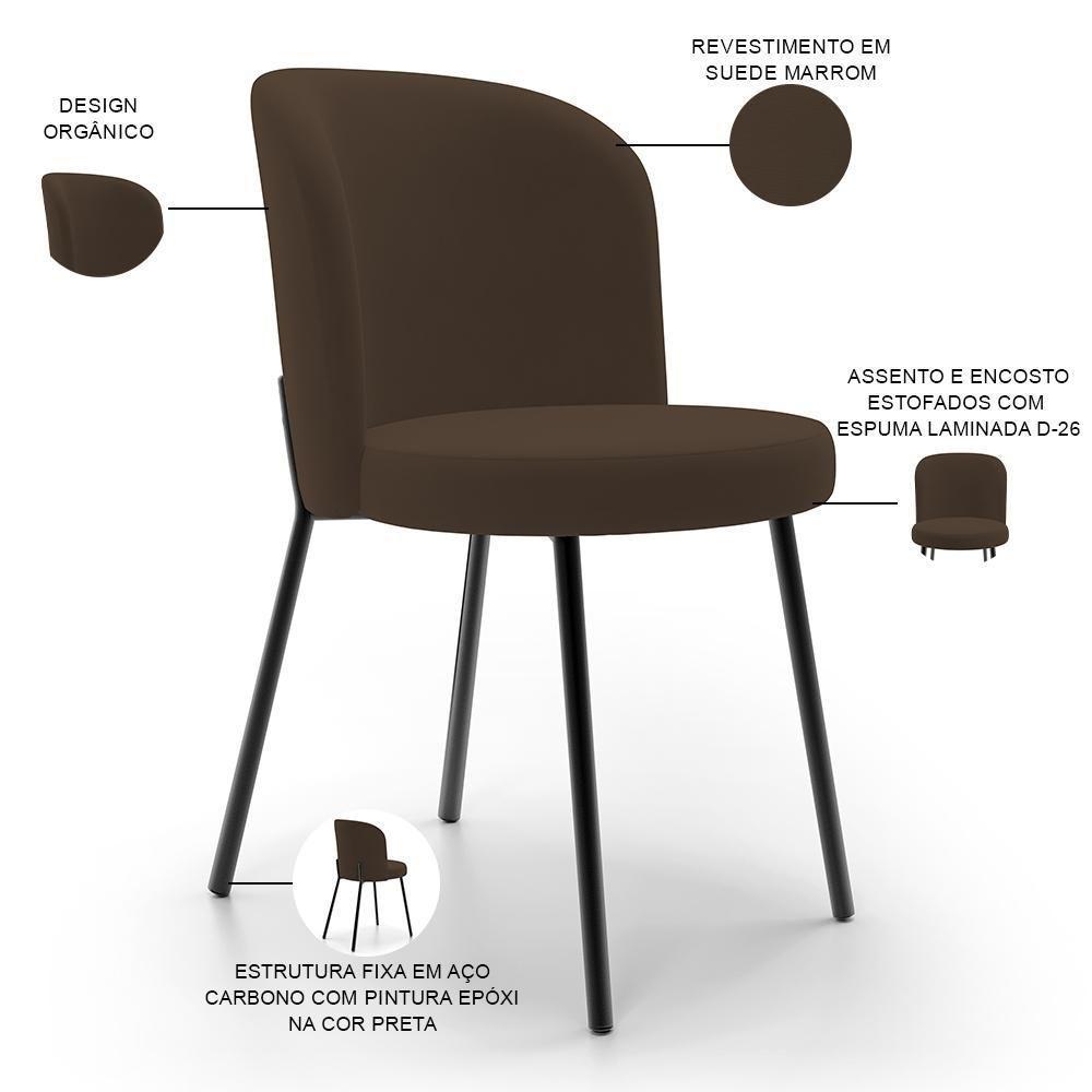 Kit 6 Cadeiras Sala De Jantar Estofada Gavi L02 Suede Marrom - Lyam Decor - 7