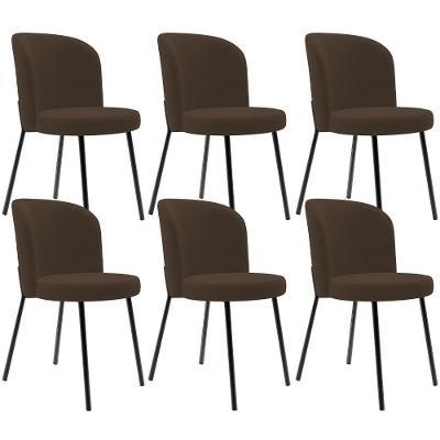 Kit 6 Cadeiras Sala De Jantar Estofada Gavi L02 Suede Marrom - Lyam Decor