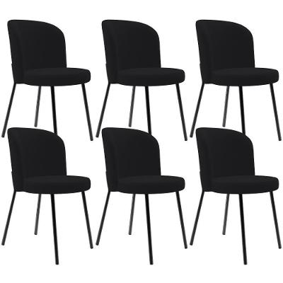 Kit 6 Cadeiras Sala De Jantar Estofada Gavi L02 Suede Preto - Lyam Decor