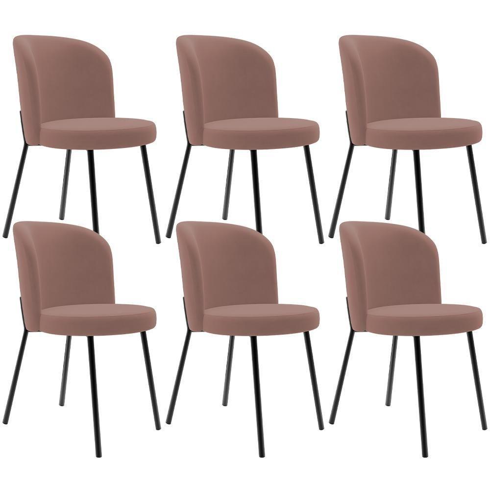 Kit 6 Cadeiras Sala De Jantar Estofada Gavi L02 Suede Rosê - Lyam Decor - 1