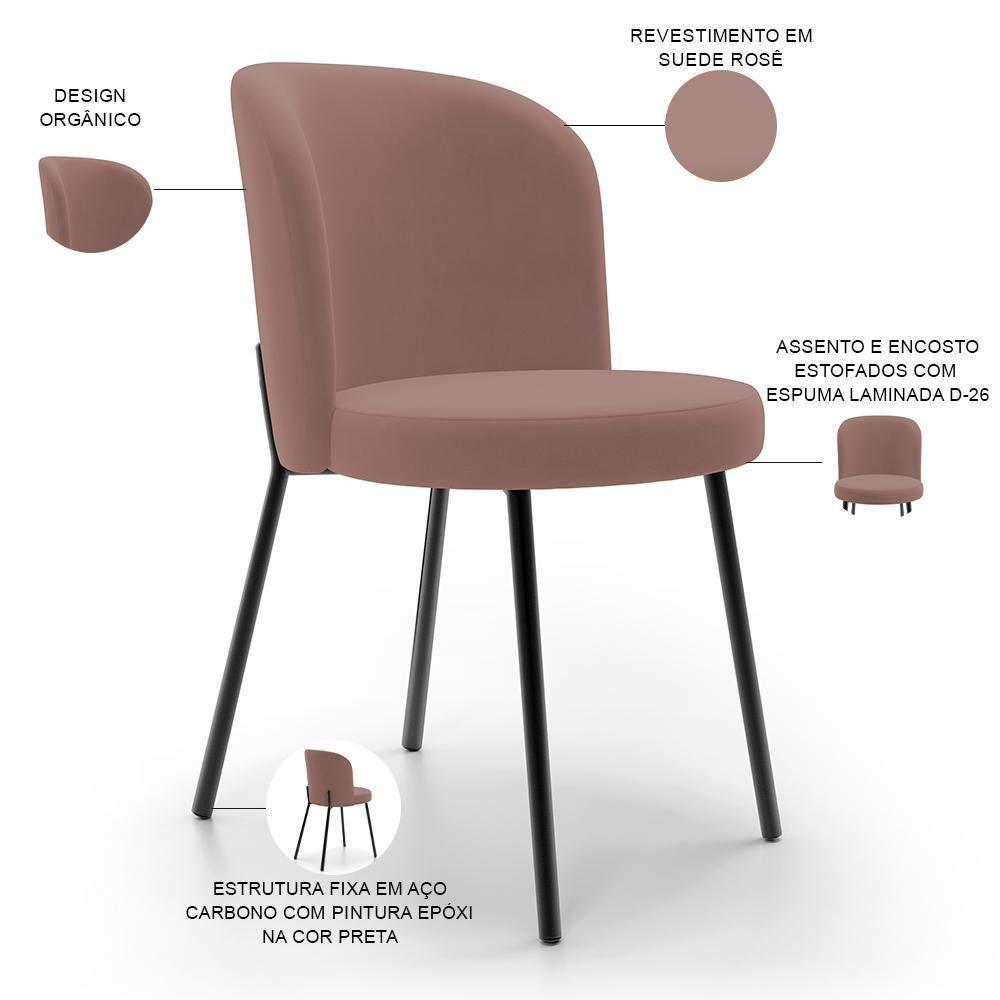 Kit 6 Cadeiras Sala De Jantar Estofada Gavi L02 Suede Rosê - Lyam Decor - 7