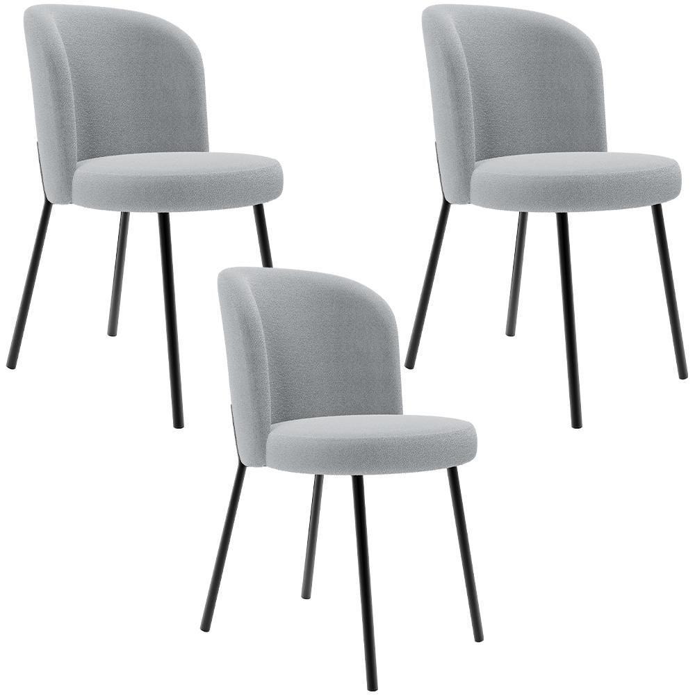 Kit 3 Cadeiras Sala De Jantar Estofada Gavi L02 Bouclê Cinza - Lyam Decor - 1