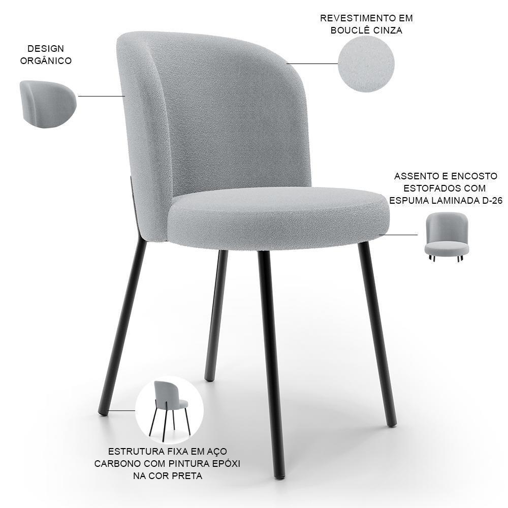 Kit 3 Cadeiras Sala De Jantar Estofada Gavi L02 Bouclê Cinza - Lyam Decor - 7