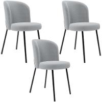 Kit 3 Cadeiras Sala De Jantar Estofada Gavi L02 Bouclê Cinza - Lyam Decor - 1