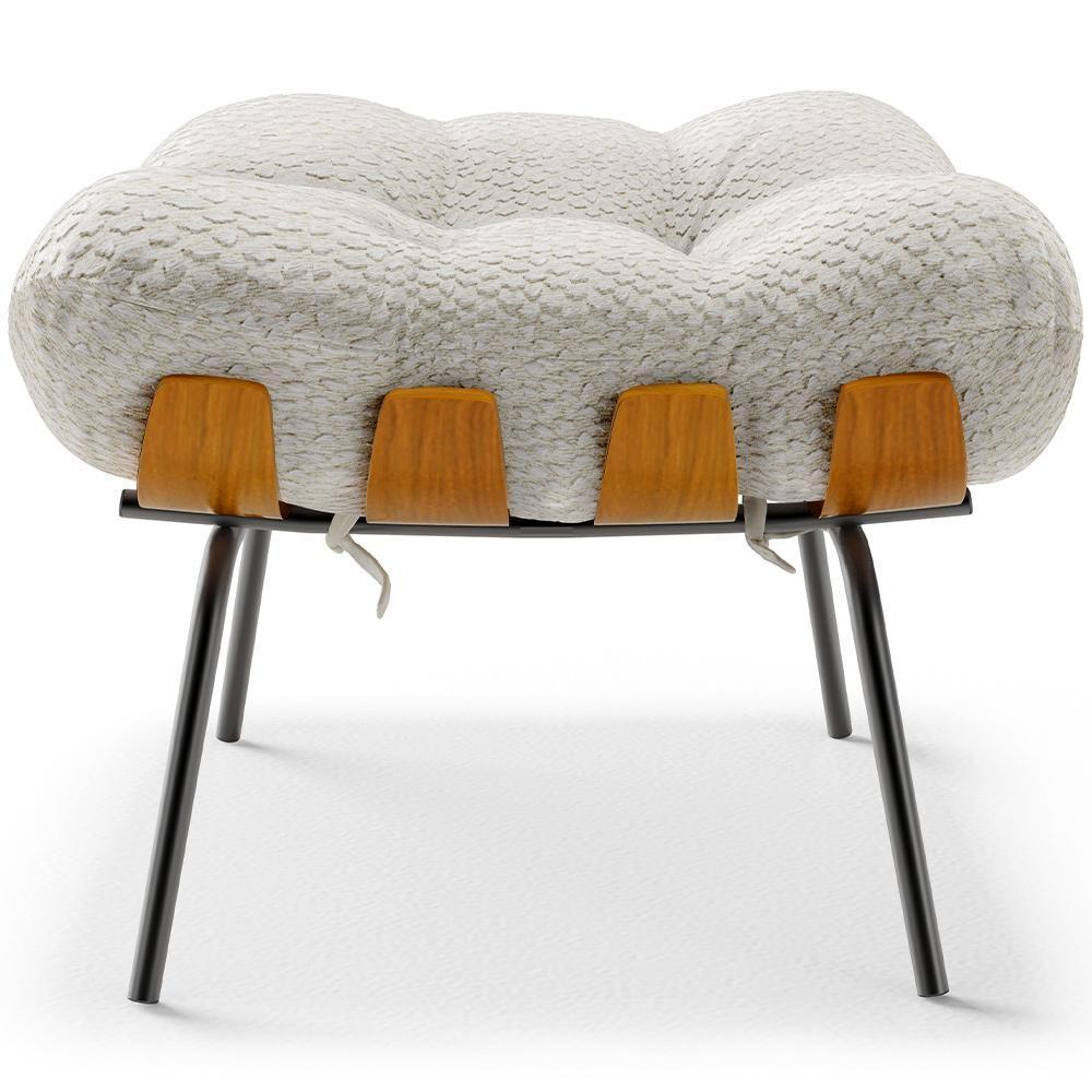 Poltrona Costela L02 Com Puff Sala De Estar Bouclê Cru - Lyam Decor - 6