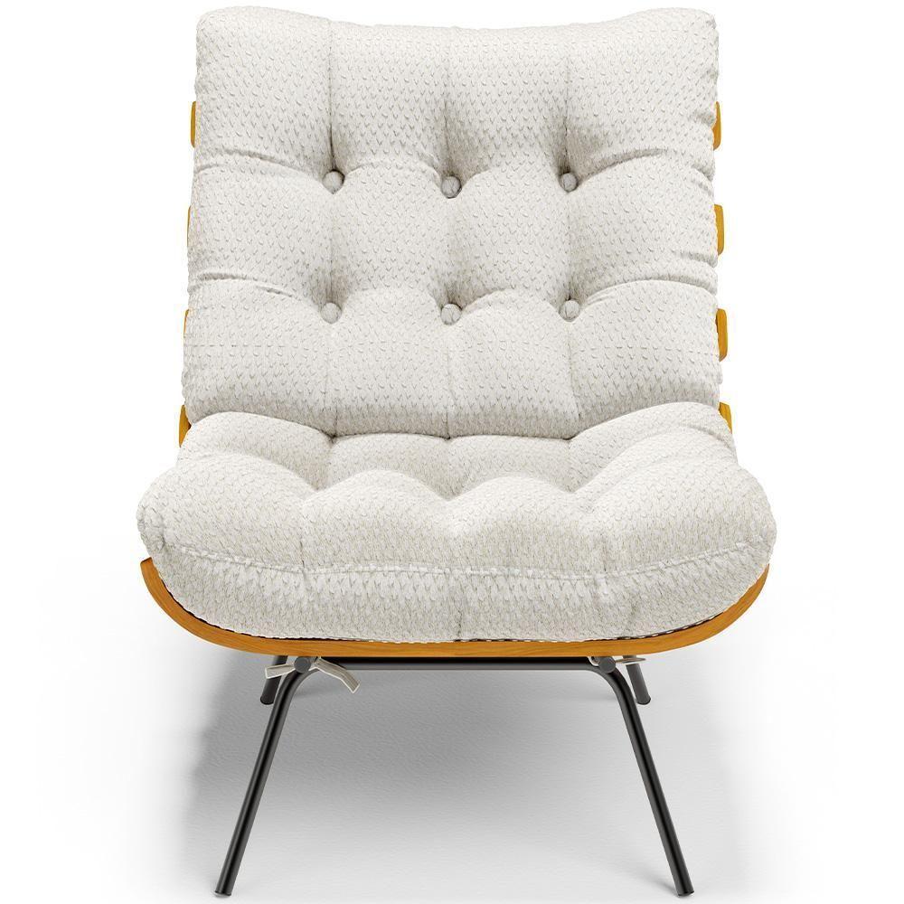 Poltrona Costela L02 Com Puff Sala De Estar Bouclê Cru - Lyam Decor - 8