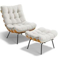 Poltrona Costela L02 Com Puff Sala De Estar Bouclê Cru - Lyam Decor - 1